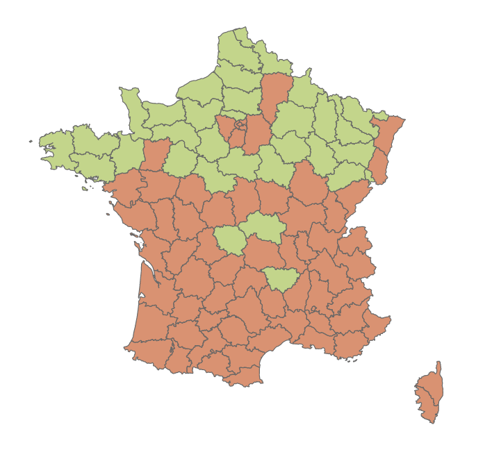 Carte de la présence du moustique-tigre en France